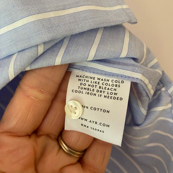 AYR Deep End Blue White Stripe Button Down Shirt Preppy Oversized Cotton Small - Picture 9 of 9